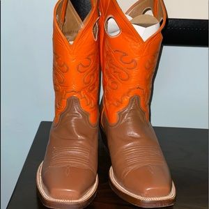 Orange and Brown Italian Leather Men’s  Cowboy Boots